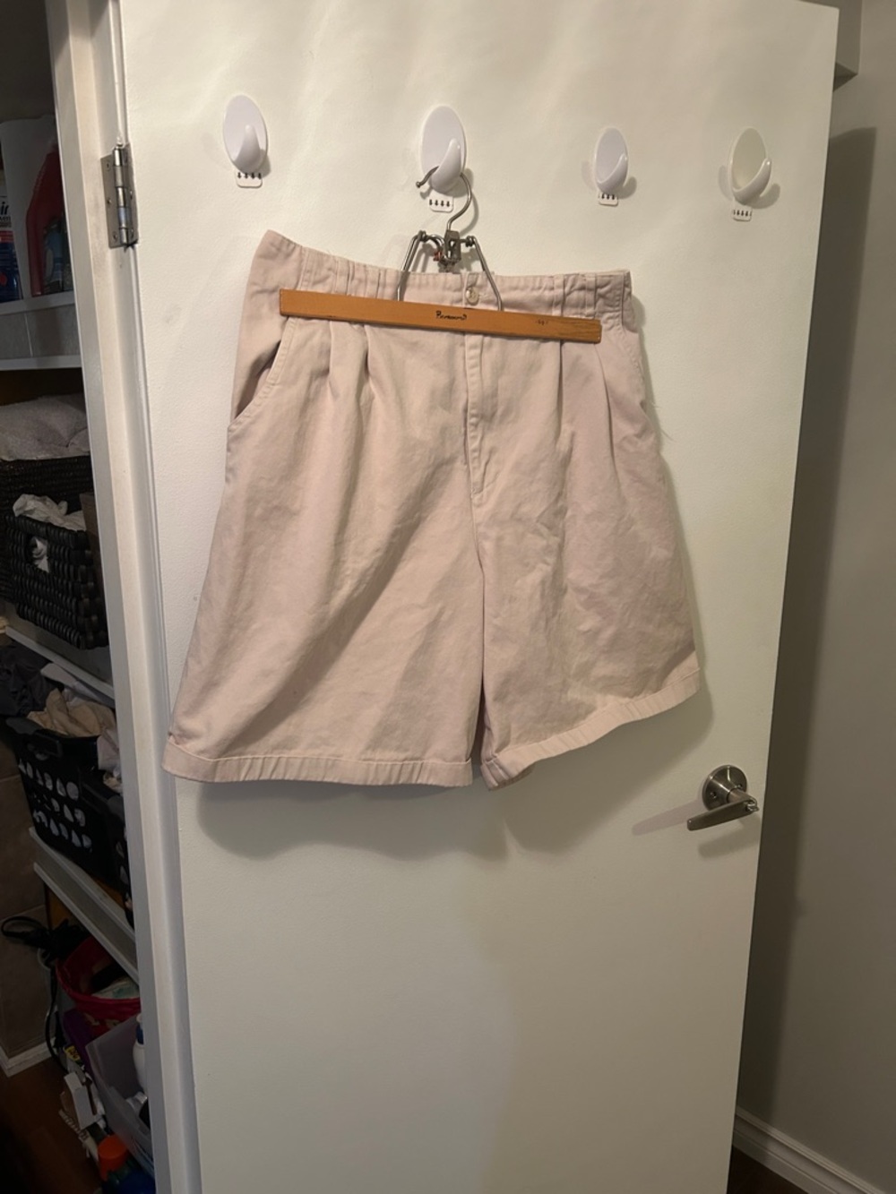 High-Rise Pleated Bermuda Shorts — Light Beige
